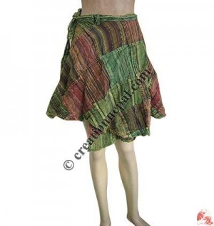 Patch-work over-dye wrapper mini skirt