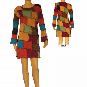 Rib cotton patch-work dress