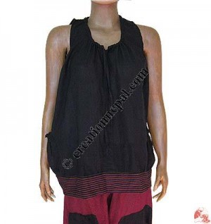 Sleeveless front 2-pocket cotton top