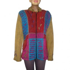 Hand embroidery layer-cut colorful rib hooded top