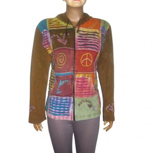 Hand embroidery, layer-cut patch-work rib hooded top