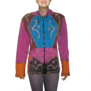 Hand embroidery patch-work rib hooded top