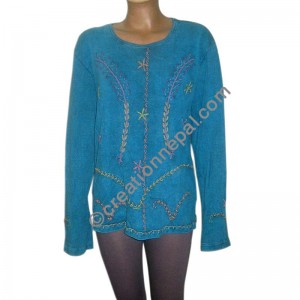 Hand embroidery plain rib t-shirt