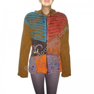 Hand embroidery, layer-cut patch-work rib hooded top2