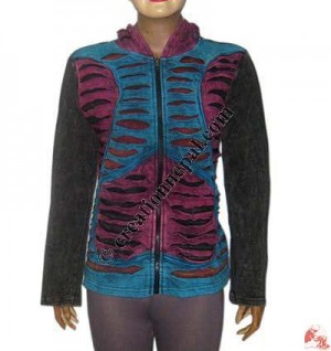 Heart design layer-cut rib hooded top