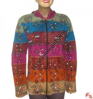 Block and hand prints, colorful joined rib hooded top