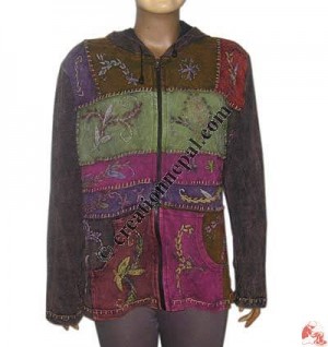 Hand embroidery patch-work stone wash rib hooded top 8