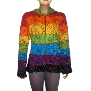 Bubbles print colorful joined rib long hood top