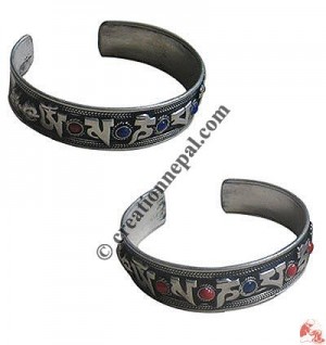 Om Mani Mantra white metal regular bangle 10