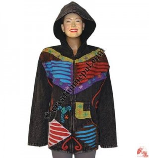 Hand emb and razor cut design cotton jacket