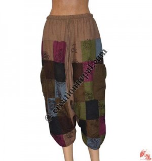 Cotton patch-work print three-quarter trouser