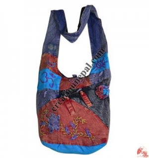 front pocket and flower hand emb bag