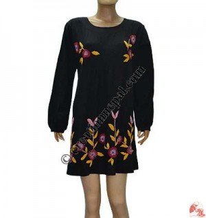 Hand emb flower fine rib dress