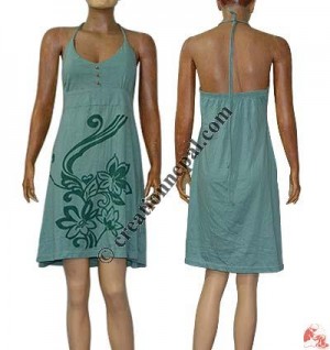 Flower print fine rib halter dress