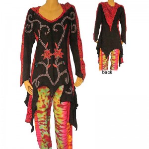 Hand-emb printed Ice-hood fine rib top dress1