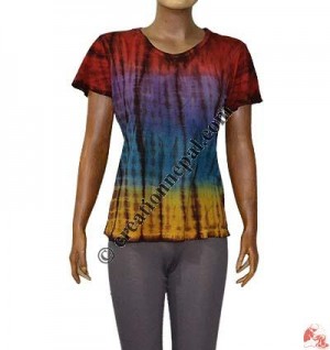 Tie-dye viscose cap-sleeves top