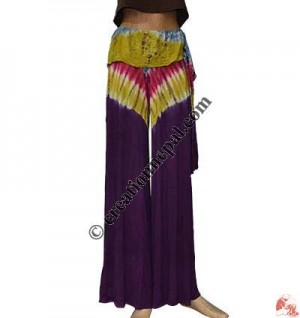 Tie-dye viscose round tie-up trouser