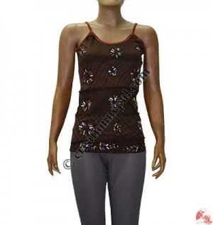 Hand painted stripes fine rib tank top