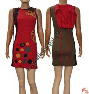 Prints and plain joined side zipper fine rib dress