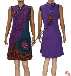 Circles patch emb joined hooded fine rib dress