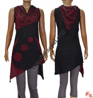 Letter prints and plain cotton hooded dress