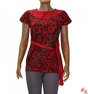 Flowers printed fine rib cotton top