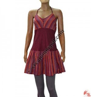 Stripes cotton center plain halter top