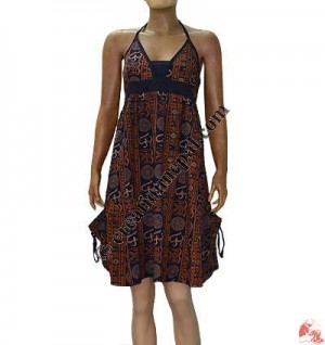 Cotton Radha-Krishna print halter dress