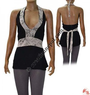 Strap print cotton halter top