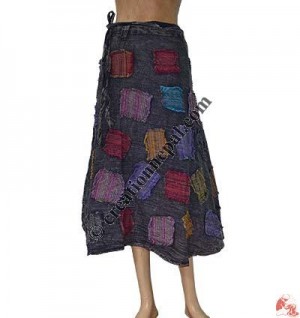 Stripes patch-work plain wrapper skirt