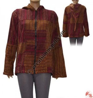 Stripes patch-work ice-hood cotton jacket