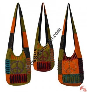 Front hand emb peace razor-cut patch bag