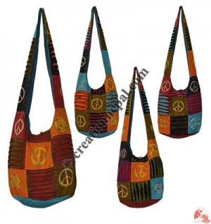 Razor-cut patch work hand paints cotton lama bag