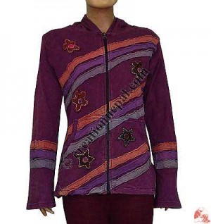 Stripes patch flower purple jacket