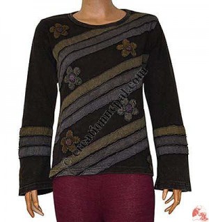 Stripes patch flower black top