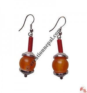 Amber beads ear ring
