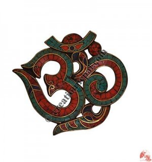 Turquoise-coral decorated medium OM mantra