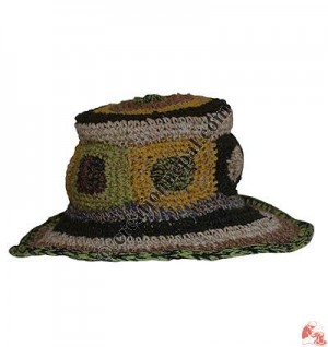 Hemp-cotton patch crochet round wire hat