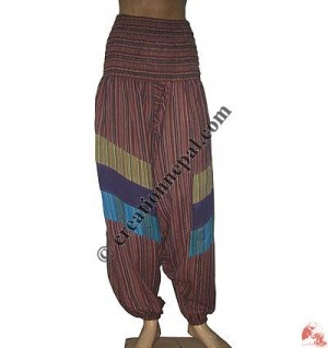 Cotton elastic-waist stripes trouser