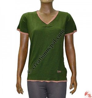 Rib V-neck simple t-shirt