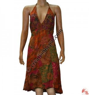 Cotton patch-work halter dress