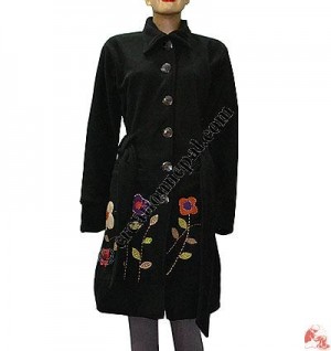 Flower emb fleece long coat