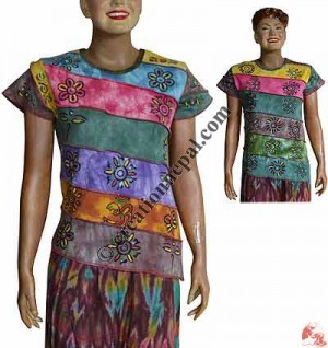 Slanted tie-dye patch rib t-shirt