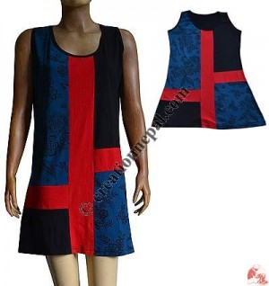 Print and plain joined simple dress