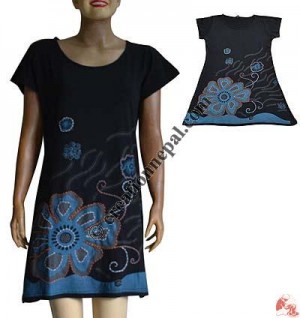 Print over hand emb flower dress2