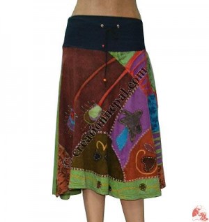 Patch-work hand emb skirt