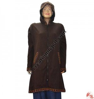Ribbed cotton hooded long coat