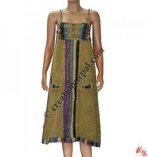 Braided strap patch-work dress