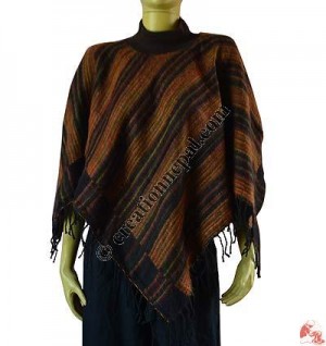Acrylic-cotton hi-neck poncho