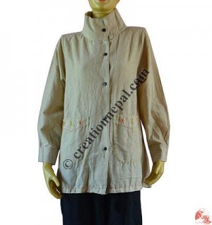 Hi-neck cotton shirt